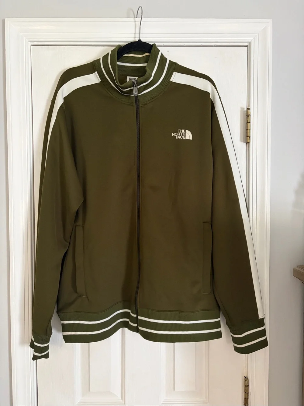 The North Face Olive Green & White Track Jacket